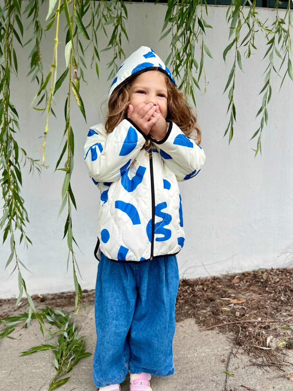 Blue geometric-print childrenswear jacket and trousers set