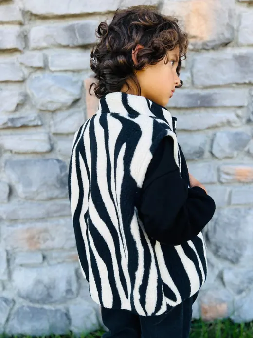 Zebra-print hooded childrenswear outerwear style