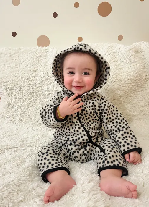 Leopard-print hooded babywear romper