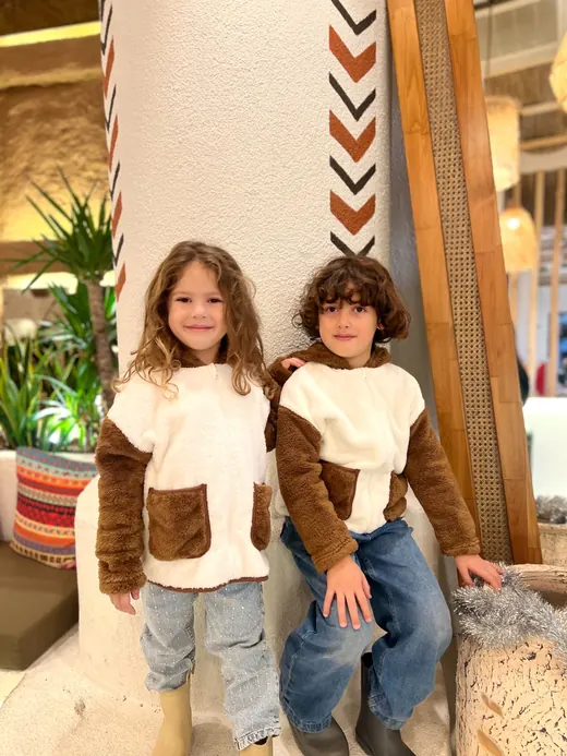 Cream and brown childrenswear top set