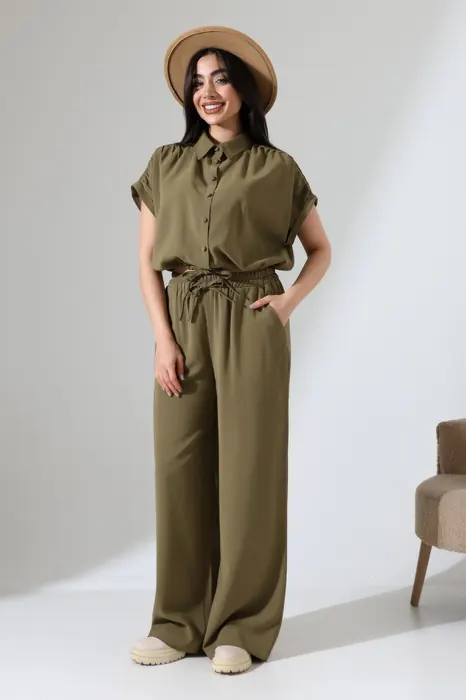 Olive belted womenswear jumpsuit