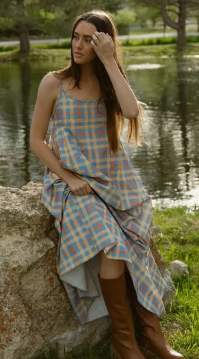 Plaid strappy womenswear midi dress