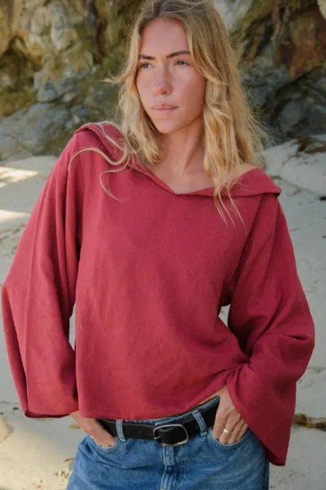 Burgundy hooded womenswear sweatshirt