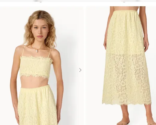 Yellow lace womenswear top and skirt set