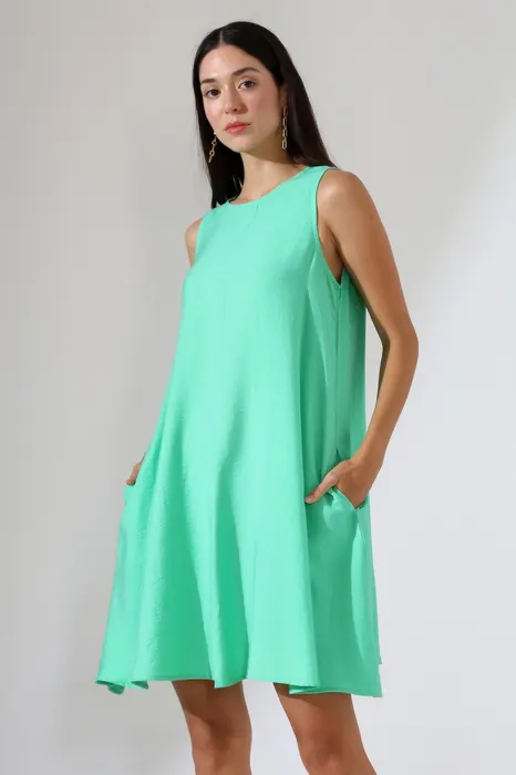 Turquoise sleeveless relaxed womenswear dress