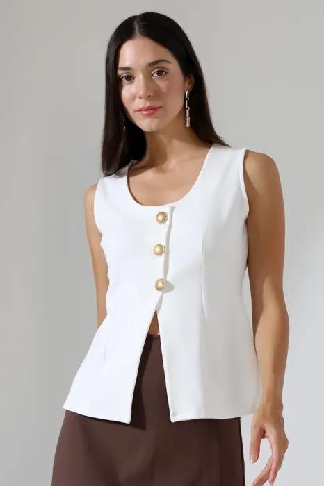White button-front sleeveless womenswear blouse