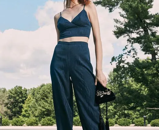 Dark green bustier and wide-leg womenswear trousers set