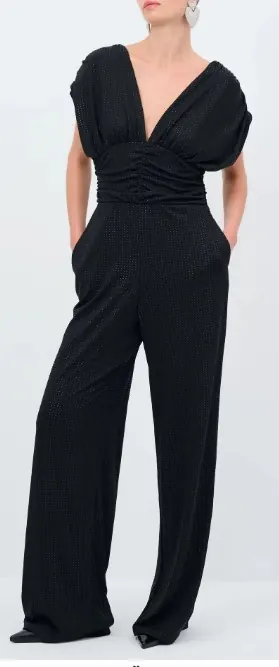 Black wide-leg womenswear trousers