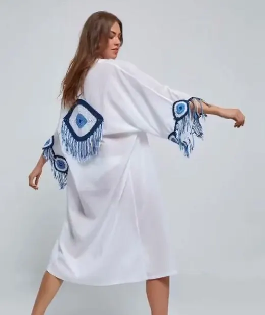 White oversized womenswear T-shirt with fringe detail