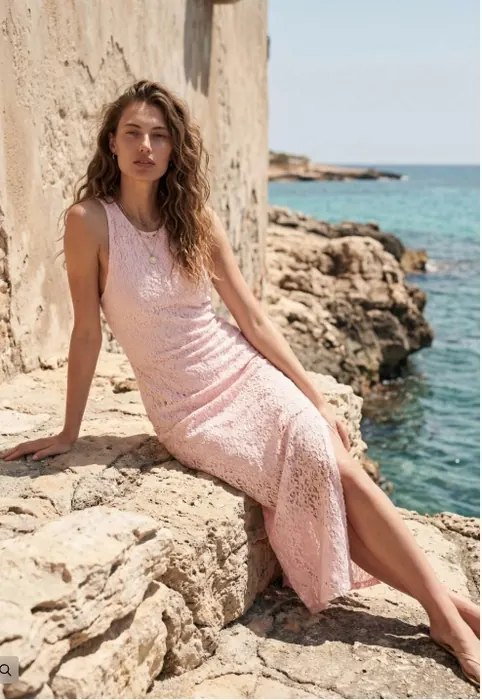Pale pink lace womenswear beach dress