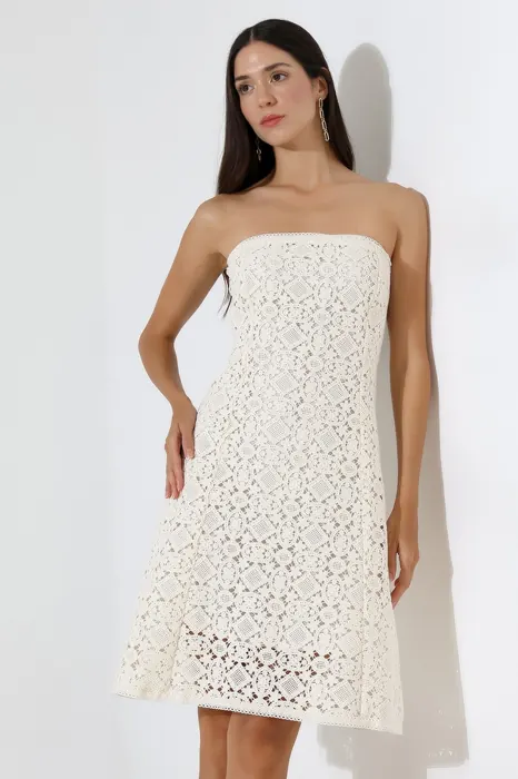 White strapless lace womenswear dress
