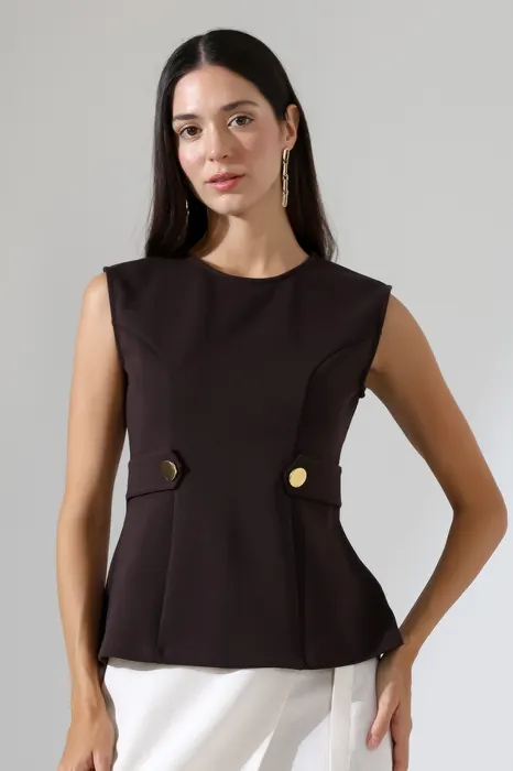 Dark brown button-front sleeveless womenswear vest