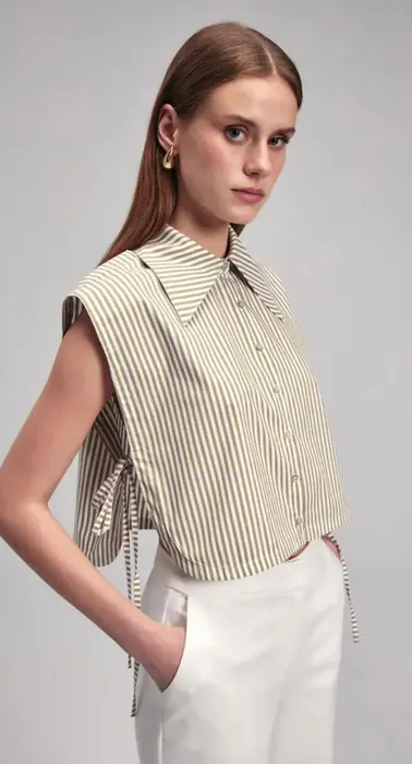 Beige striped sleeveless womenswear shirt