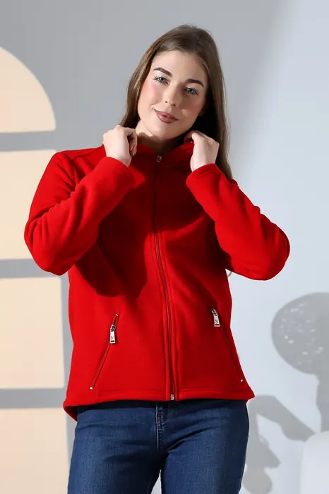 Red zip-front womenswear jacket