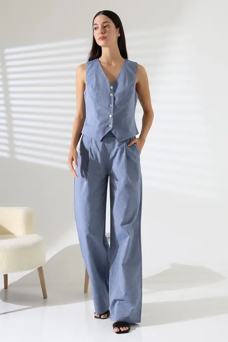 Light blue womenswear vest and trousers set