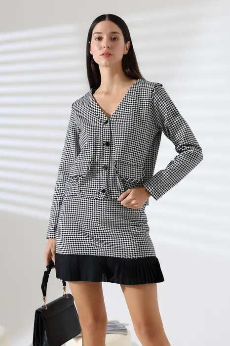 Grey checked womenswear jacket and skirt set